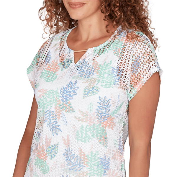 Womens Hearts of Palm All Sun and Games Leaf Textured Blouse