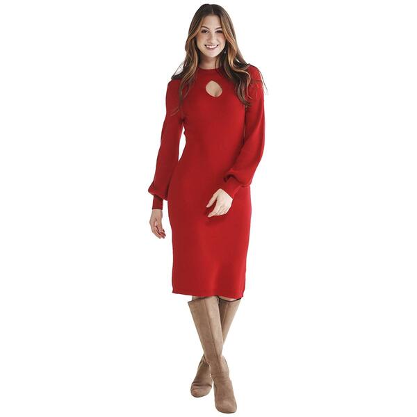 Womens Nina Leonard Long Sleeve Mock Neck Keyhole Sweater Dress - image 