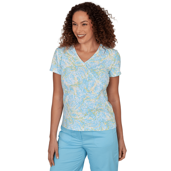 Plus Size Hearts of Palm Aqua Fresh Short Sleeve Abstract Blouse