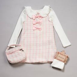 Toddler Girl BTween(R) High Neck Pink Plaid Dress Set w/ Bows & Bag