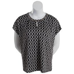 Petite Notations Short Sleeve Geo Grommet Neck Shell Blouse