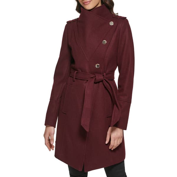 Womens Guess Asymmetrical Wool Coat with Belt - image 