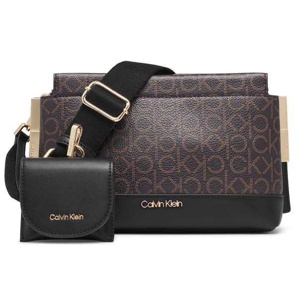 Calvin Klein Bianca Logo Crossbody w/ Snap Closure - Brown Khaki