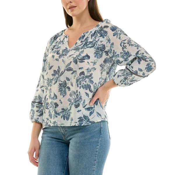 Womens Zac & Rachel 3/4 Puff Sleeve Floral Blouse