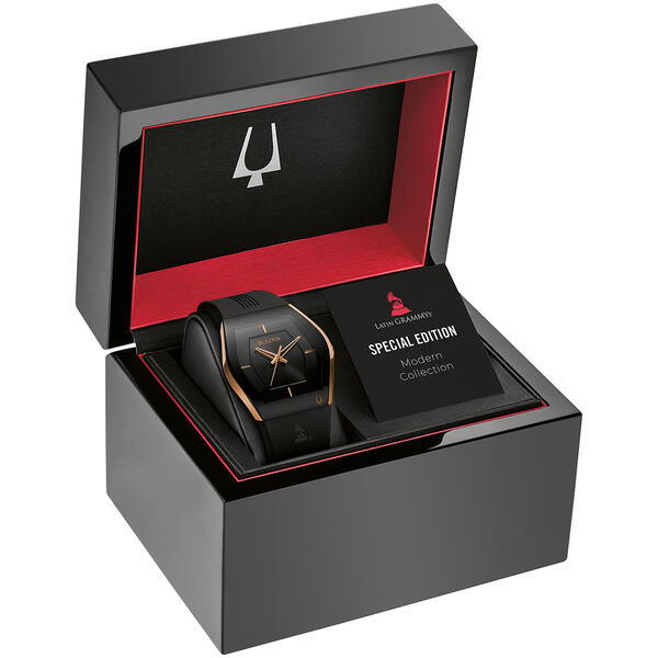 Mens Bulova Latin GRAMMY&#40;R&#41; Black Rosegold Strap Watch - 97A163 - image 