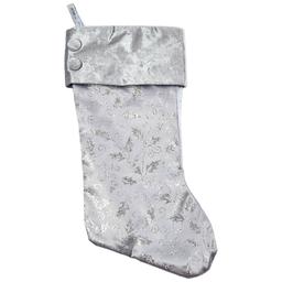 Glitter Satin Stocking with Holly Pattern & Velvet Cuff