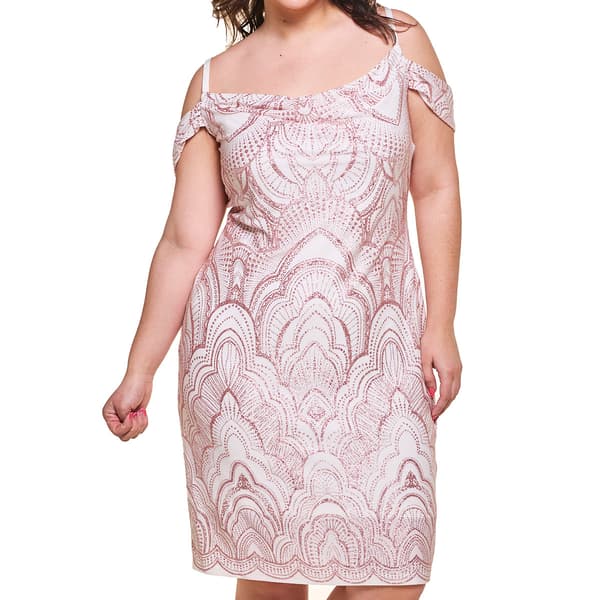 Juniors Plus Jump Off The Shoulder Glitter Medallion Midi Dress