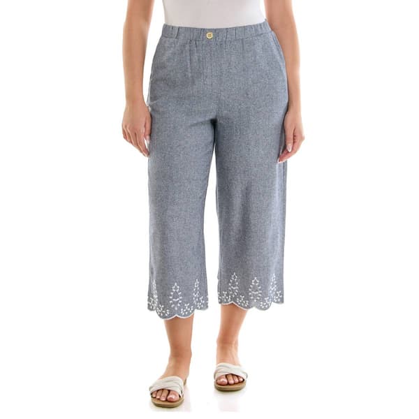 Petite Zac & Rachel Embroidered Scallop Hem Wide Leg Capris