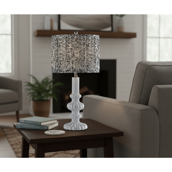 Adesso Ambrose Large Table Lamp with Pleated Navy/White Shade