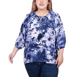 Plus Size NY Collection 3/4 Sleeve Peasant Blouse - Fireworks