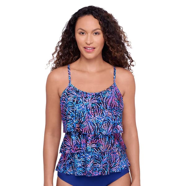 Womens American Beach Sparks Frenzy Triple Tier Tankini - image 