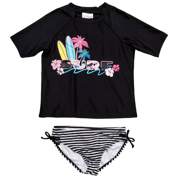 Girls &#40;7-16&#41; Jantzen 2pc. Surf Rash Guard & Stripe Swim Set - image 