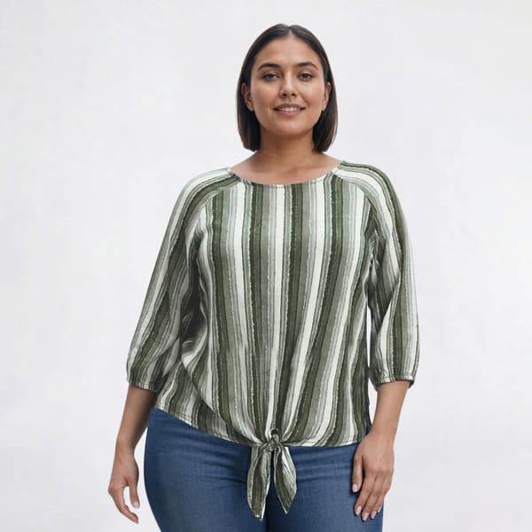 Plus Size Preswick & Moore® 3/4 Sleeve Tie Front Stripe Blouse