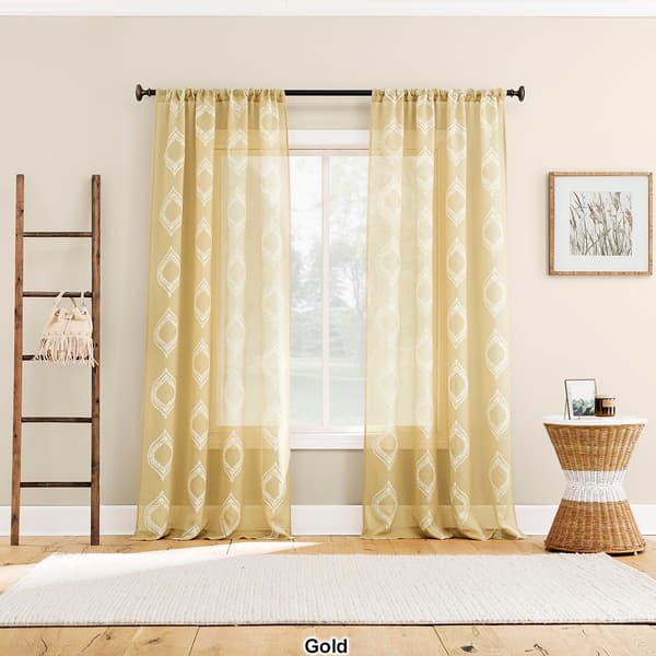 Rivalie Embroidered Sheer Rod Pocket Panel Curtain