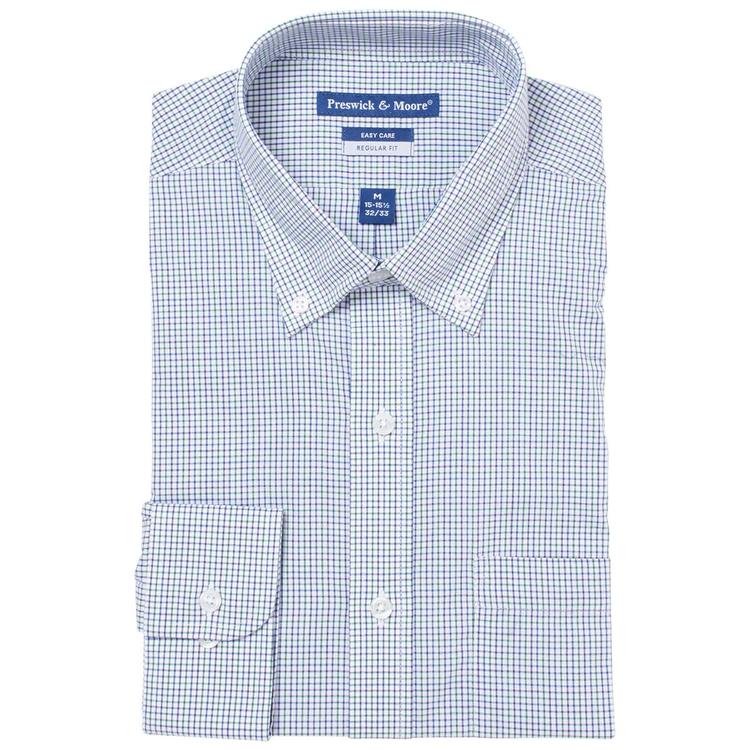 Mens Preswick & Moore(R) Regular Fit Plaid Dress Shirt - Green/Blue
