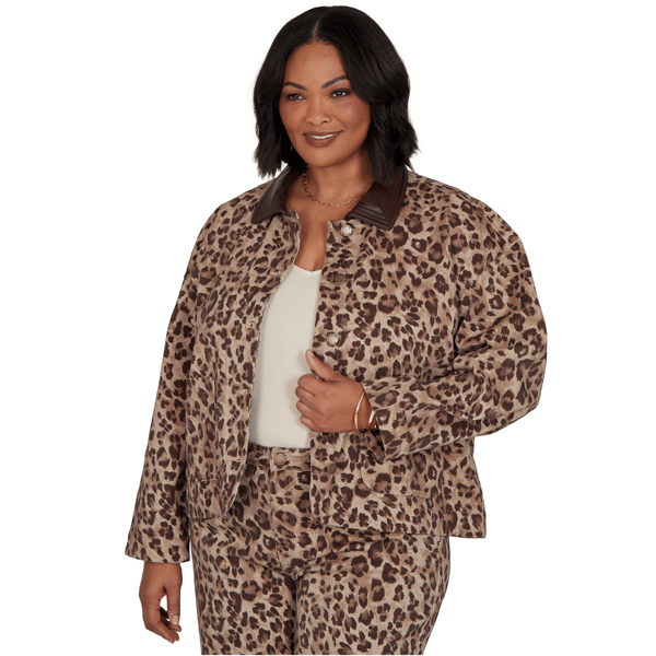 Plus Size Ruby Rd. Game of Luxe Leopard Denim Jacket