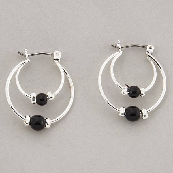 Design Collection Silver Plated Jet Double Hoop Earrings - image 