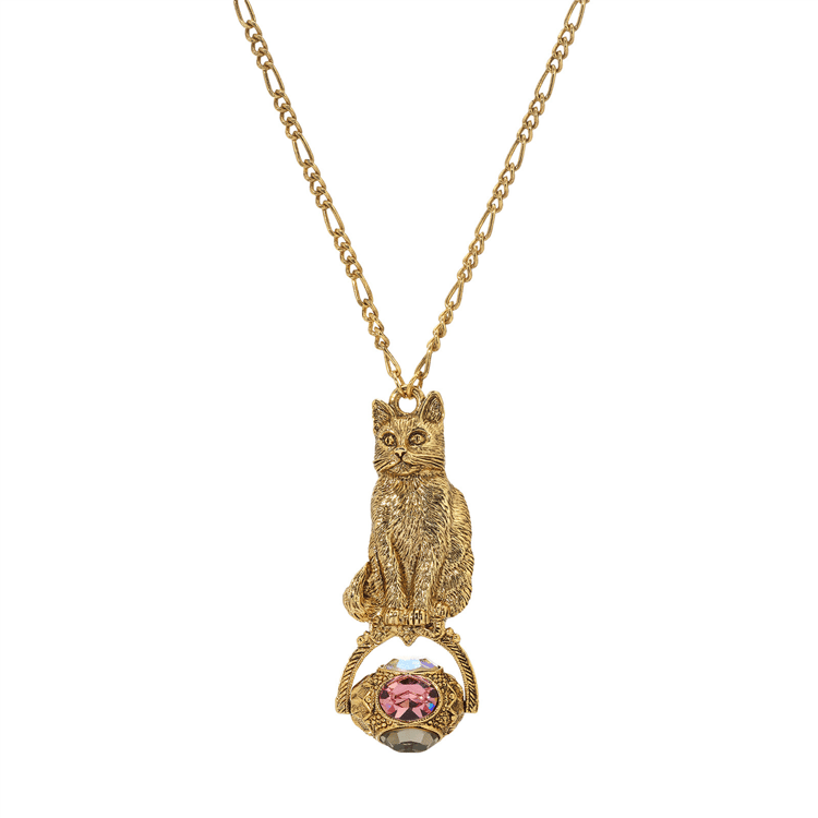 1928 Jewelry 28in. Oval Stone Spinner Cat Necklace