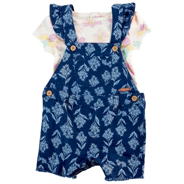 Baby Girl &#40;12-24M&#41; Nannette Floral Top & Shortall Set w/ Headband - image 