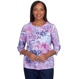 Plus Size Alfred Dunner Lavender Fields Knot Neck Watercolor Tee