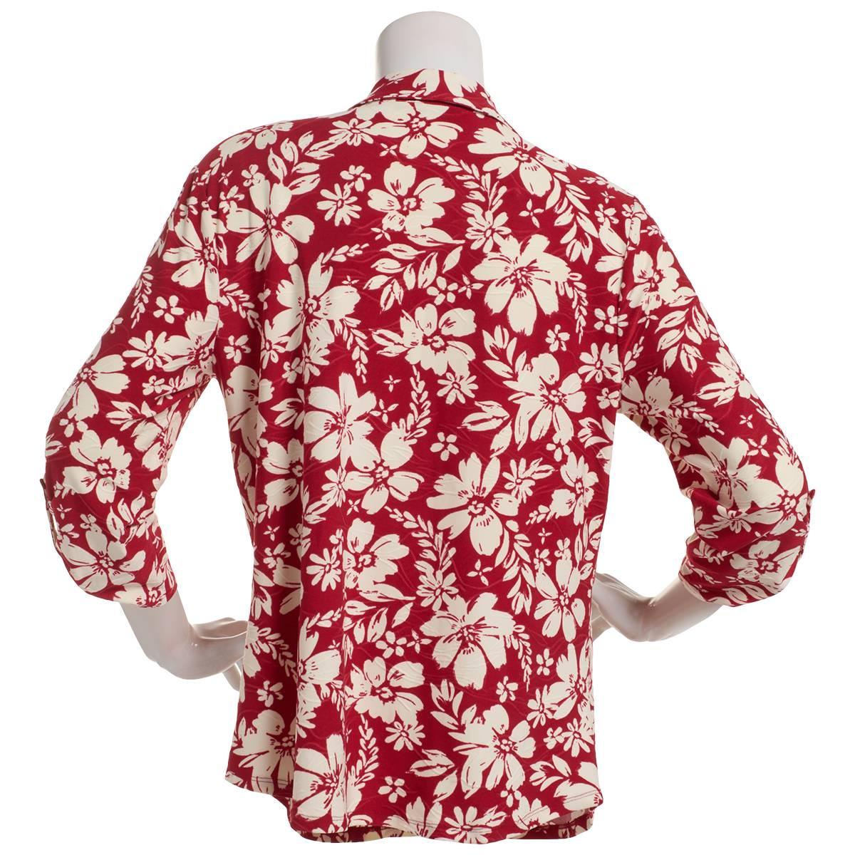 Womens Emily Daniels 3/4 Sleeve Floral 2 Pocket Henley Blouse