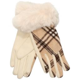 Womens Clever Plaid Faux Fur Cuff Gloves