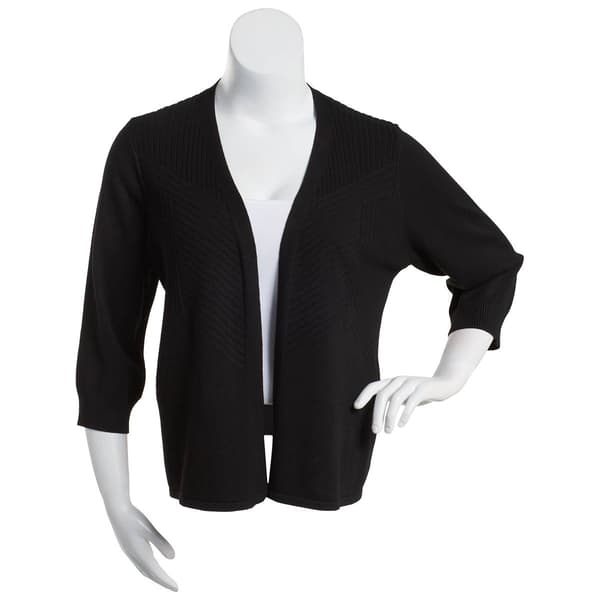Plus Size 89th & Madison Geometric Rib Open Front Cardigan - image 