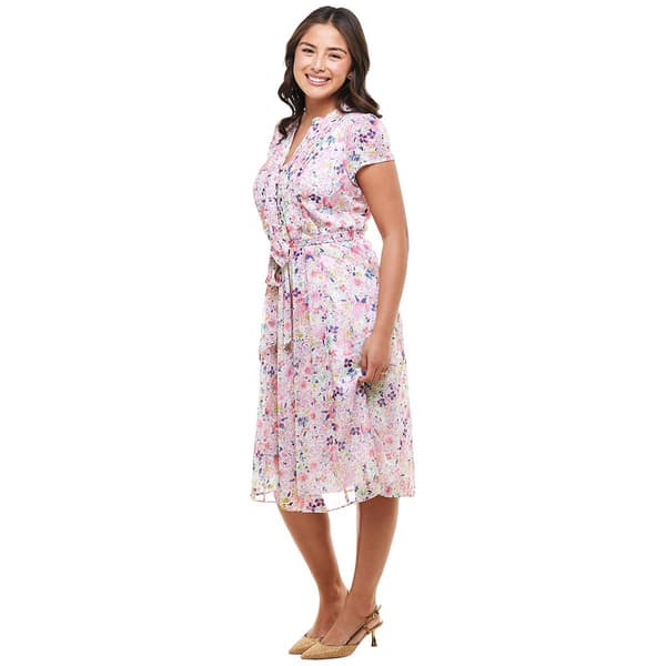 Petite MSK Cap Sleeve Floral Chiffon Pintuck Midi Dress
