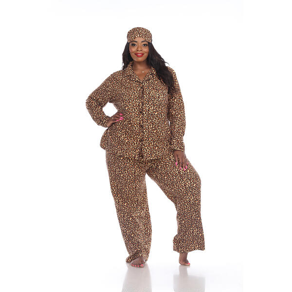 Plus Size White Mark 3pc. Brown Cheetah Pajama Set - image 