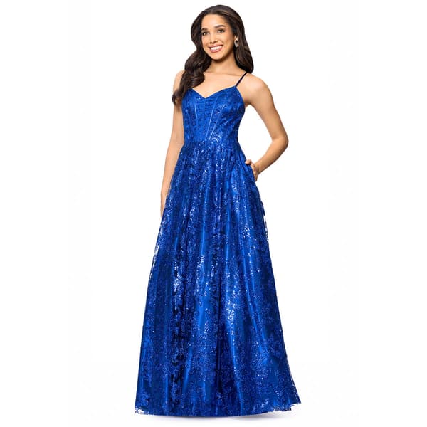 Juniors Blondie Nites Glitter Corset A-Line Dress with Pockets