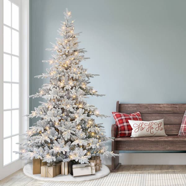 Puleo International 7ft. Pre-Lit Flocked Utah Fir Tree