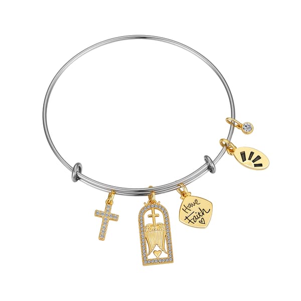Shine Have Faith Two-Tone Crystal Bezel Bangle Bracelet