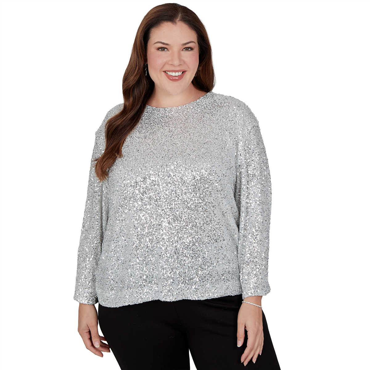 Plus Size Skyes the Limit Icy Blue Sparkle Allover Sequin Blouse