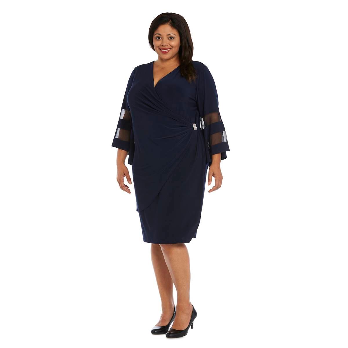 Plus Size R&M Richards Bell Sleeves Wraparound Knee-Length...