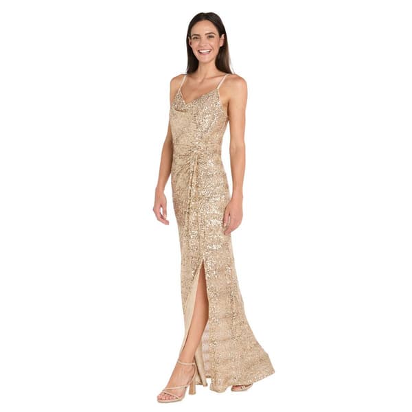 Womens R&M Richards Sequined Cowl Neck Evening Gown - image 