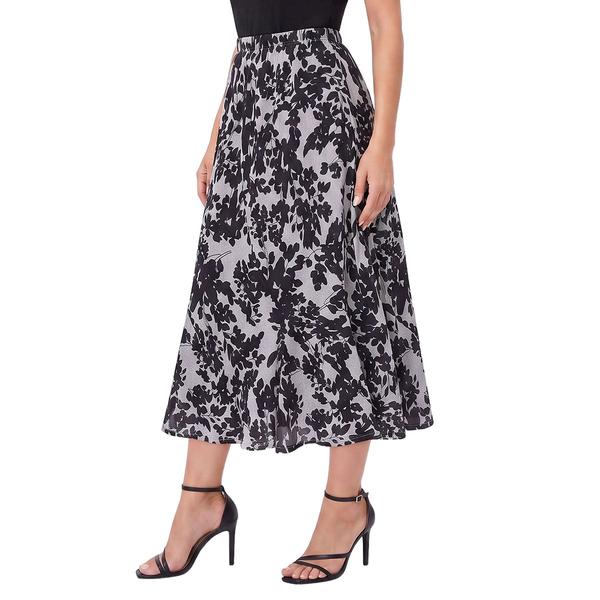 Petite NY Collection Pull On Black Floral Hacci Midi Skirt
