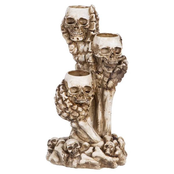 Northlight Seasonal 12in. Triple Skulls Halloween Candle Holder - image 