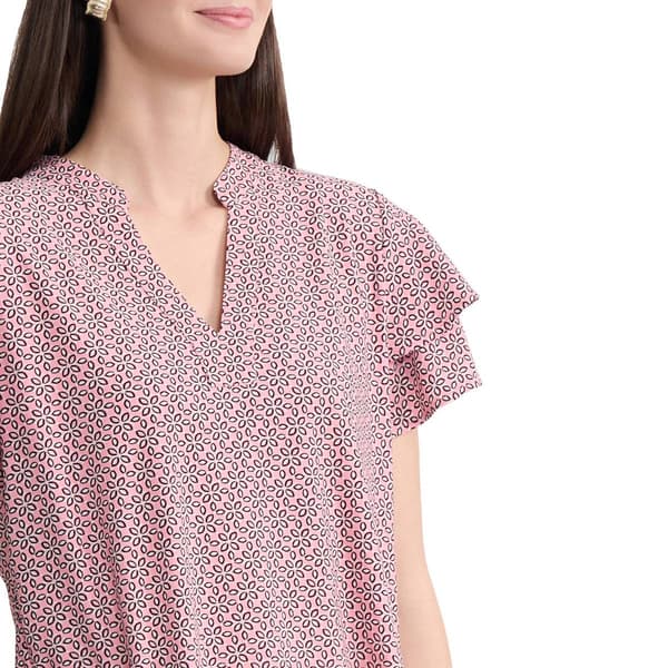 Petite Jones New York Short Double Flutter Sleeve Floral Blouse