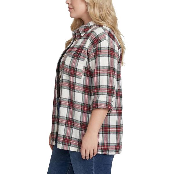 Plus Size NY Collection 3/4 Roll Sleeve Plaid Flannel Shirt