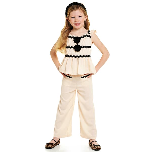 Girls (4-6x) Little Lass(R) 3pc. Ric Rac Culotte Set - Sand Dollar