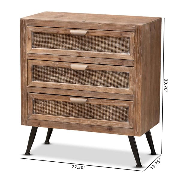 Baxton Studio Calida Finish Wood/Rattan 3-Drawer Nightstand