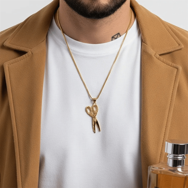 Mens Iron Saints 18kt. Gold Plated Rope Chain Scissor Pendant