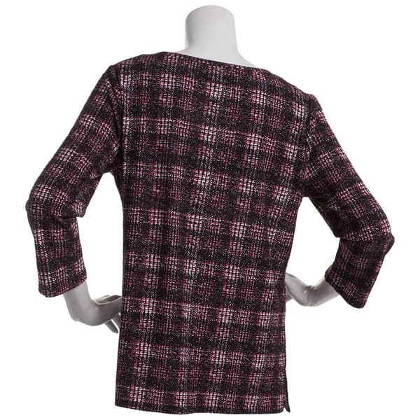 Womens Emily Daniels 3/4 Sleeve Abstract Plaid Blouse