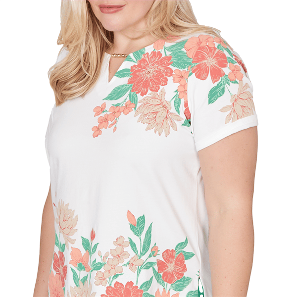 Petite Alfred Dunner Resort Living Floral Scallop Hem Blouse