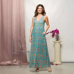 Womens 24/7 Comfort Apparel Sky Blue Sleeveless V Neck Maxi Dress