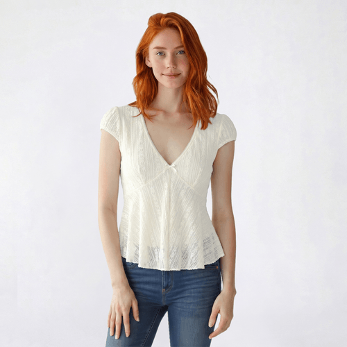 Juniors Madden Girl Cap Sleeve Lace Babydoll Top - image 