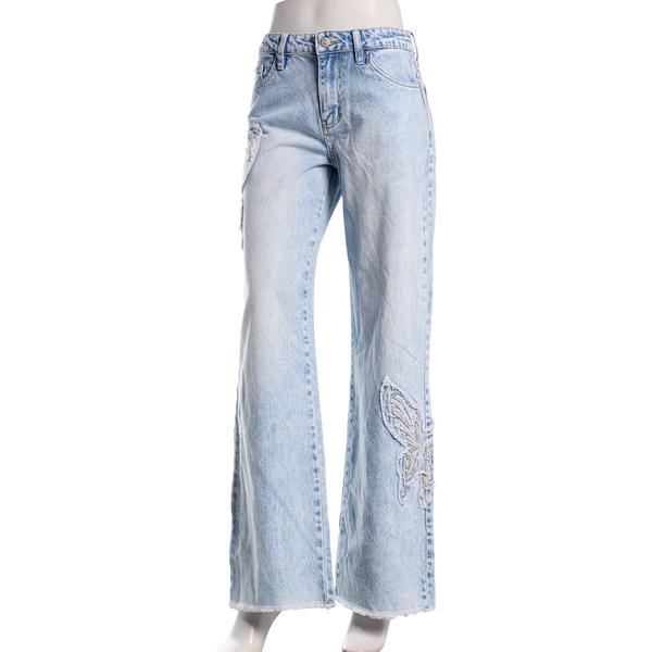 Juniors YMI® High Rise Wide Leg Jeans w/ Butterfly Applique