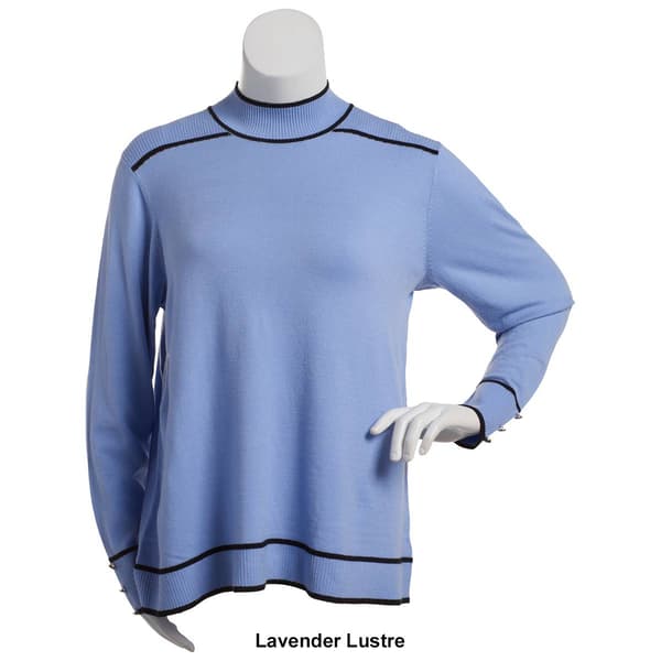 Plus Size Retrology Mock Neck Sweater with Piping