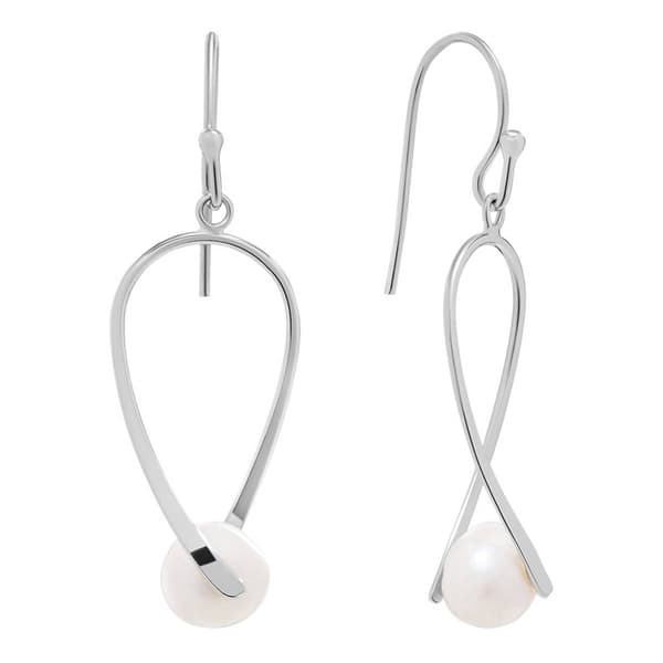 Athra Sterling Silver & Pearl Twisted Drop Earrings
