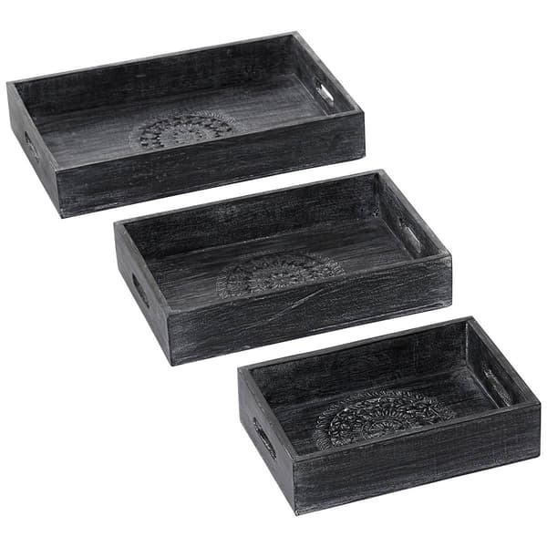 9th & Pike&#174; Black Carved Wooden Trays - Set Of 3